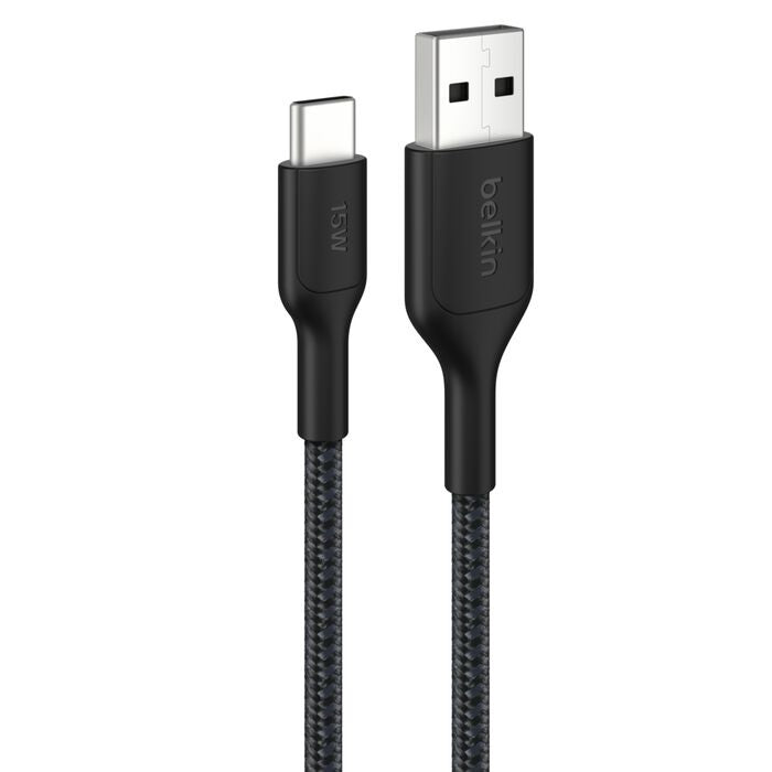 Belkin Belkin BoostCharge Pro Braided USB-C to USB-A Cable (2M) - Black (CAB022fq2MBK), 3A/15W, 480Mbps, 350K+ Bends, Apple,U