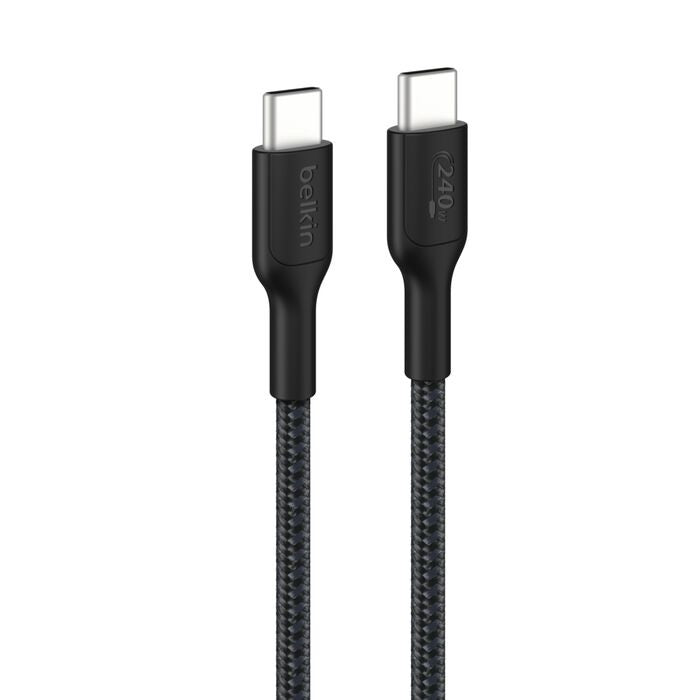 Belkin Belkin BoostCharge Pro Braided USB-C To USB-C Cable (2M) - Black (CAB025FQ2MBK), 5A/240W, 480Mbps, 350K+ Bend, USB-IF 