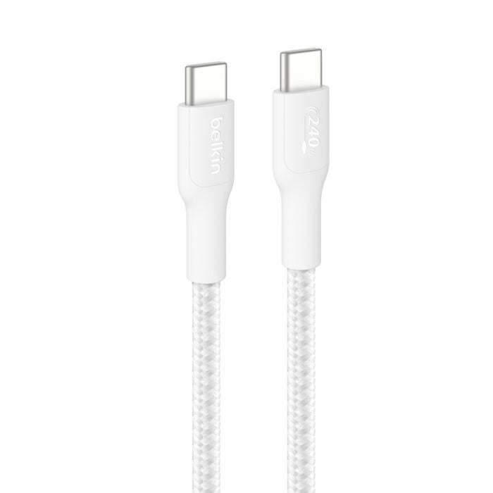 Belkin Belkin BoostCharge Pro Braided USB-C to USB-C Cable (3M) - White (CAB025fq3MWH), 5A/240W, 480Mbps, 350K+ Bend, USB-IF 