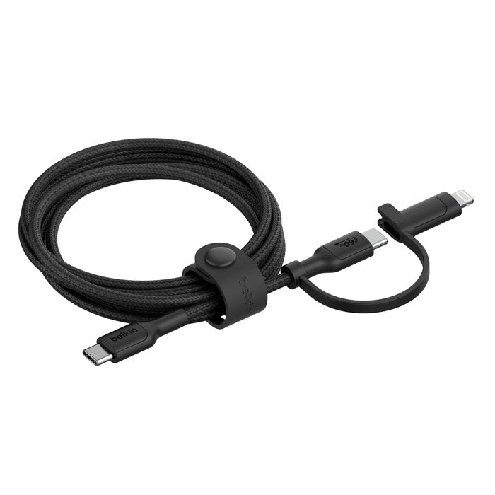 Belkin Belkin BoostCharge Pro 2-in-1 USB-C to USB-C/ Lightning (1.5M) - Black (CAC003fq1.5MBK), 60W, 480Mbps, 30K+ Bends, Int