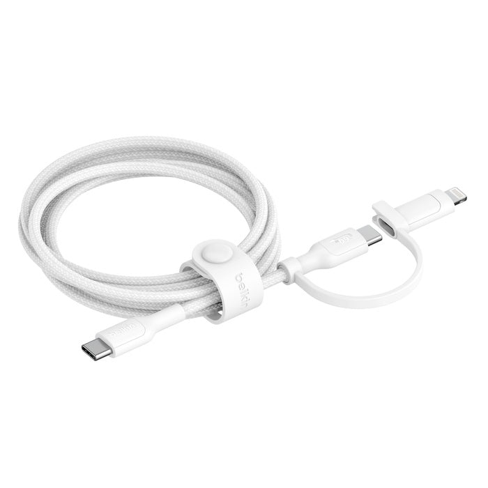 Belkin Belkin BoostCharge Pro 2-in-1 USB-C to USB-C/ Lightning (1.5M) - White (CAC003fq1.5MWH), 60W, 480Mbps, 30K+ Bends, Int