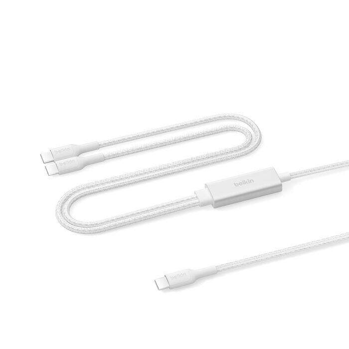 Belkin Belkin BoostCharge Pro Braided USB-C to Dual USB-C Cable (1.5M) - White (CAC004fq1.5MWH), 140W, 480Mbps, 350K+ Bends, 