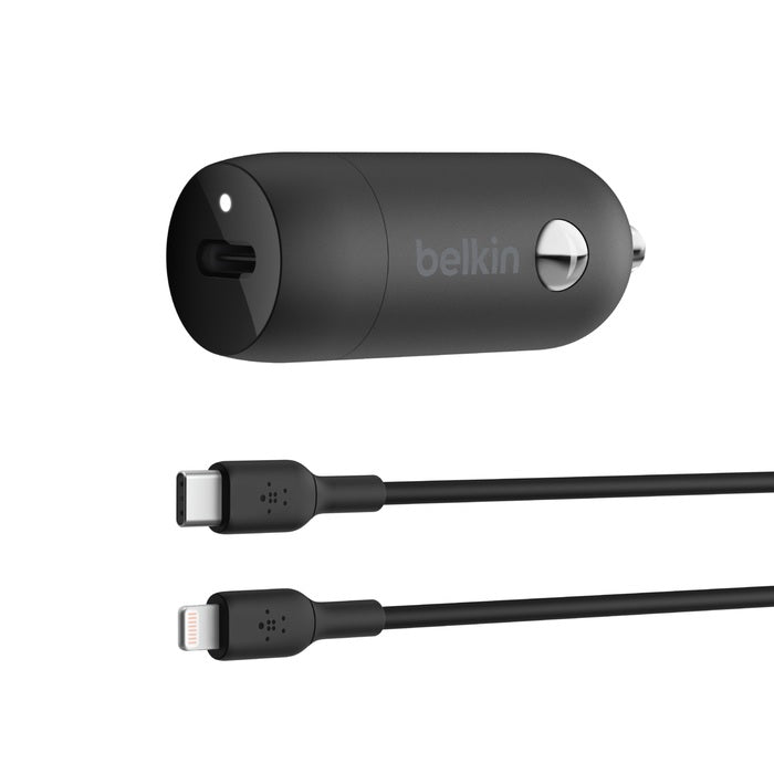 Belkin Belkin BoostCharge 30W USB-C PD Car Charger + Lightning to USB-C Cable (1M) - Black (CCA004bt1MBK-B5), USB-IF Certifie
