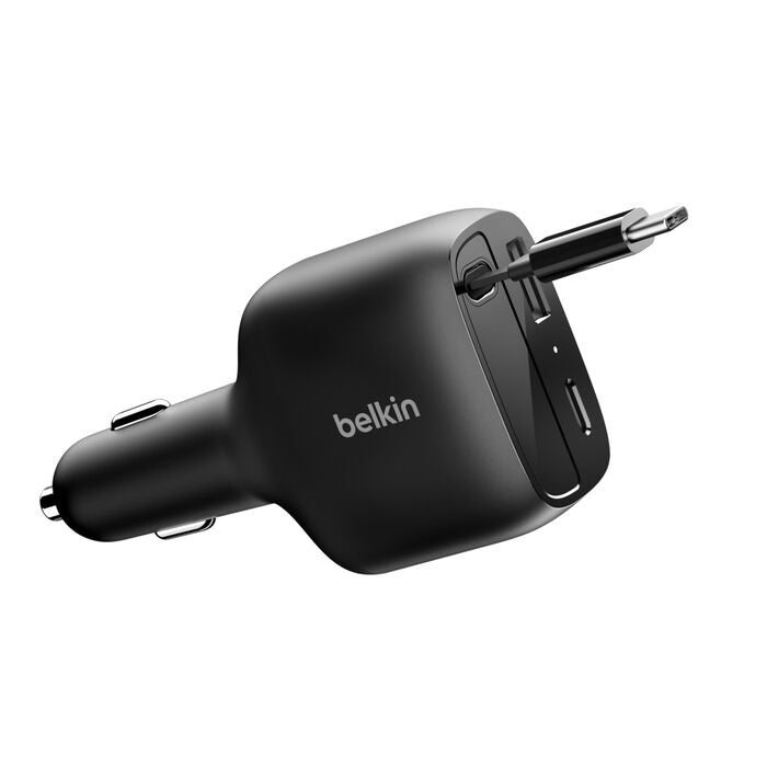 Belkin Belkin BoostCharge 75W Retractable Car Charger - Black (CCC001fqBK), Fast Charge, Retractable Cable (75CM), 1x USB-A, 