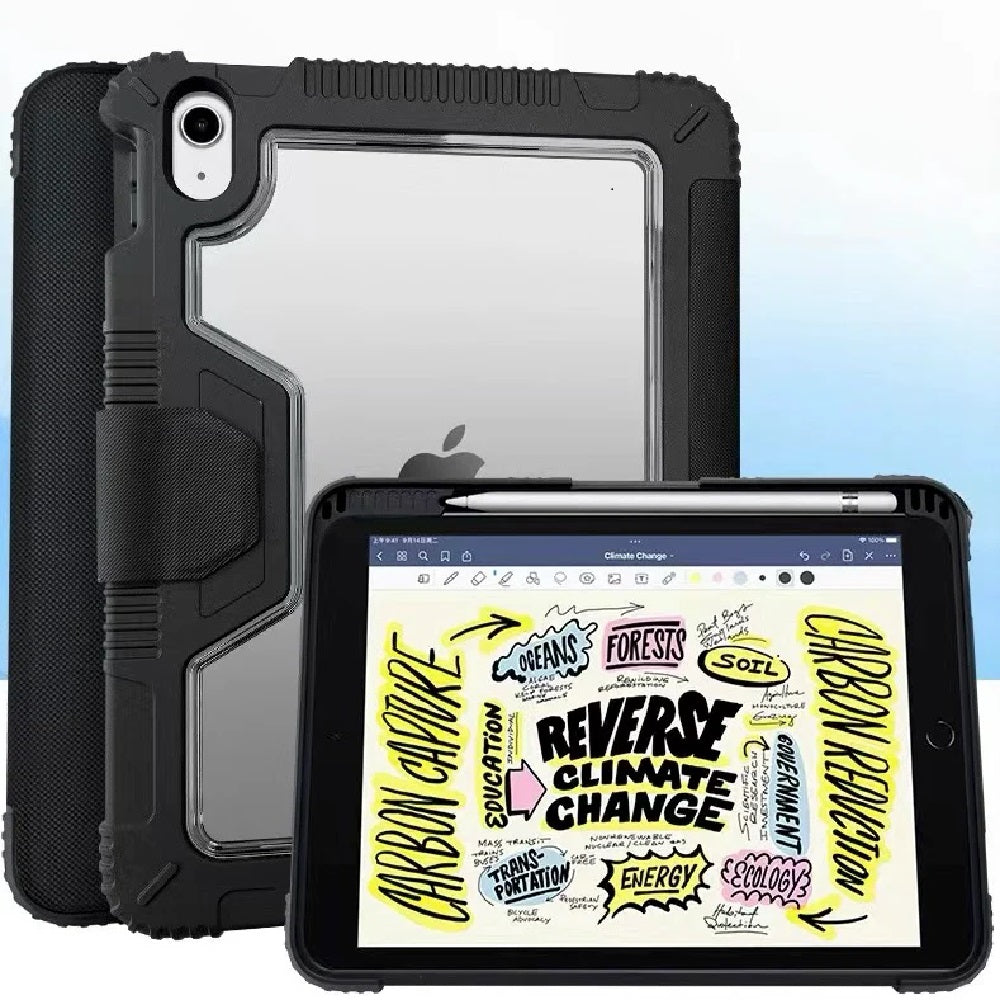 USP Rugged Apple iPad (11.") 11th Gen (A16) / iPad 10th Gen (10.9") Clear Case Black - Military-Grade,Built-in-Kickstand,Pen Holder, 3 Years Warranty