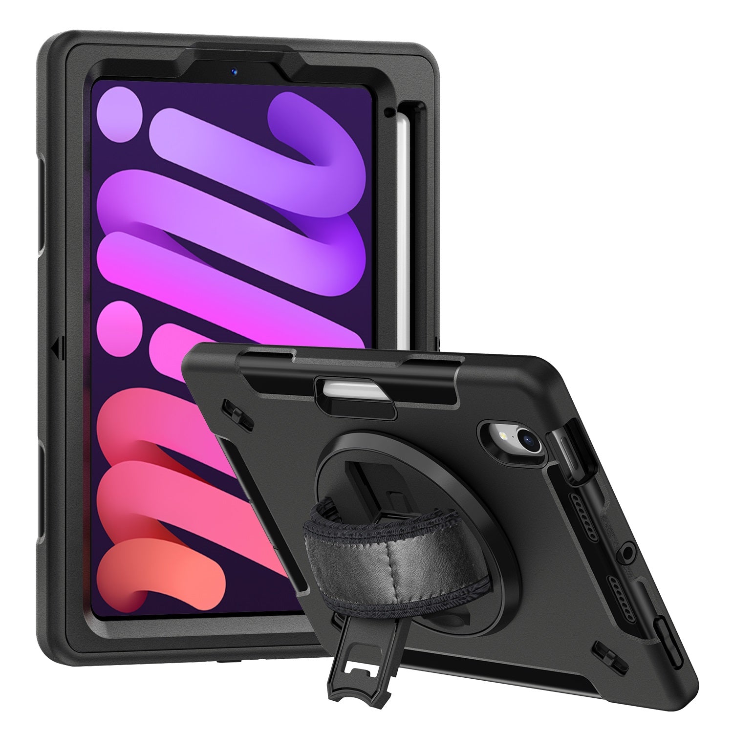 USP Rugged Apple iPad Mini A17 Pro (7th Gen)/ iPad Mini (8.3") (7th/6th Gen) Case Black -  Built-in-Kickstand, 3 Years Warranty
