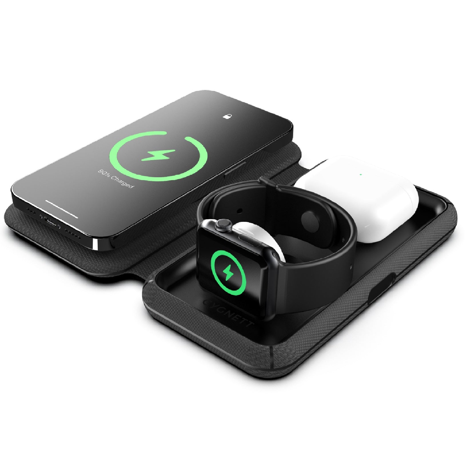 Cygnett Cygnett MagTravel 15W 3-in-1 Wireless Charger - BlacK (CY4530WIRDE),MagSafe  Qi2 Compatible,1M USB-C Cable, Perfect f