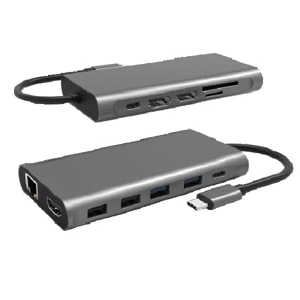 Cygnett Cygnett Unite 12-in-1 USB-C Multiport Hub Adapter Dock(CY4549HUB12)4xUSB-A 2xUSB-C(100W PD/3.0)3xHDMI(60Hz/30Hz) 1xMi