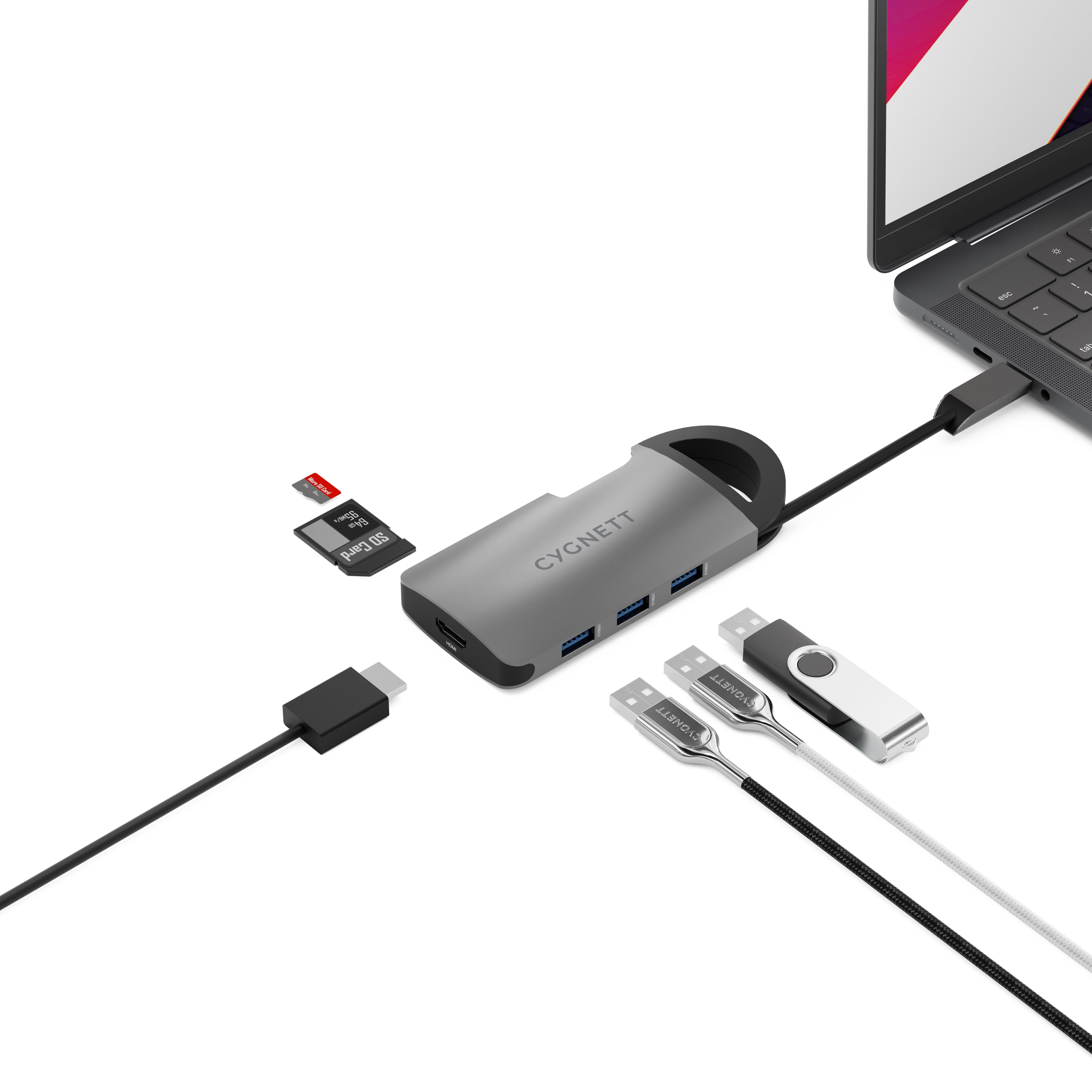 Cygnett Cygnett Unite 7-in-1 USB-C Multiport Hub Adapter Dock (CY4550HUBC7)3xUSB-A (3.0, 5Gbps) 1xUSB-C(100W)1x4K HDMI (30Hz)