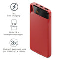 Cygnett Cygnett ChargeUp Boost 4th Gen 10K mAh Power Bank -Red(CY4749PBCHE)Triple Port(Dual USB-A 15W + 1xUSB-C 15W),15cm USB