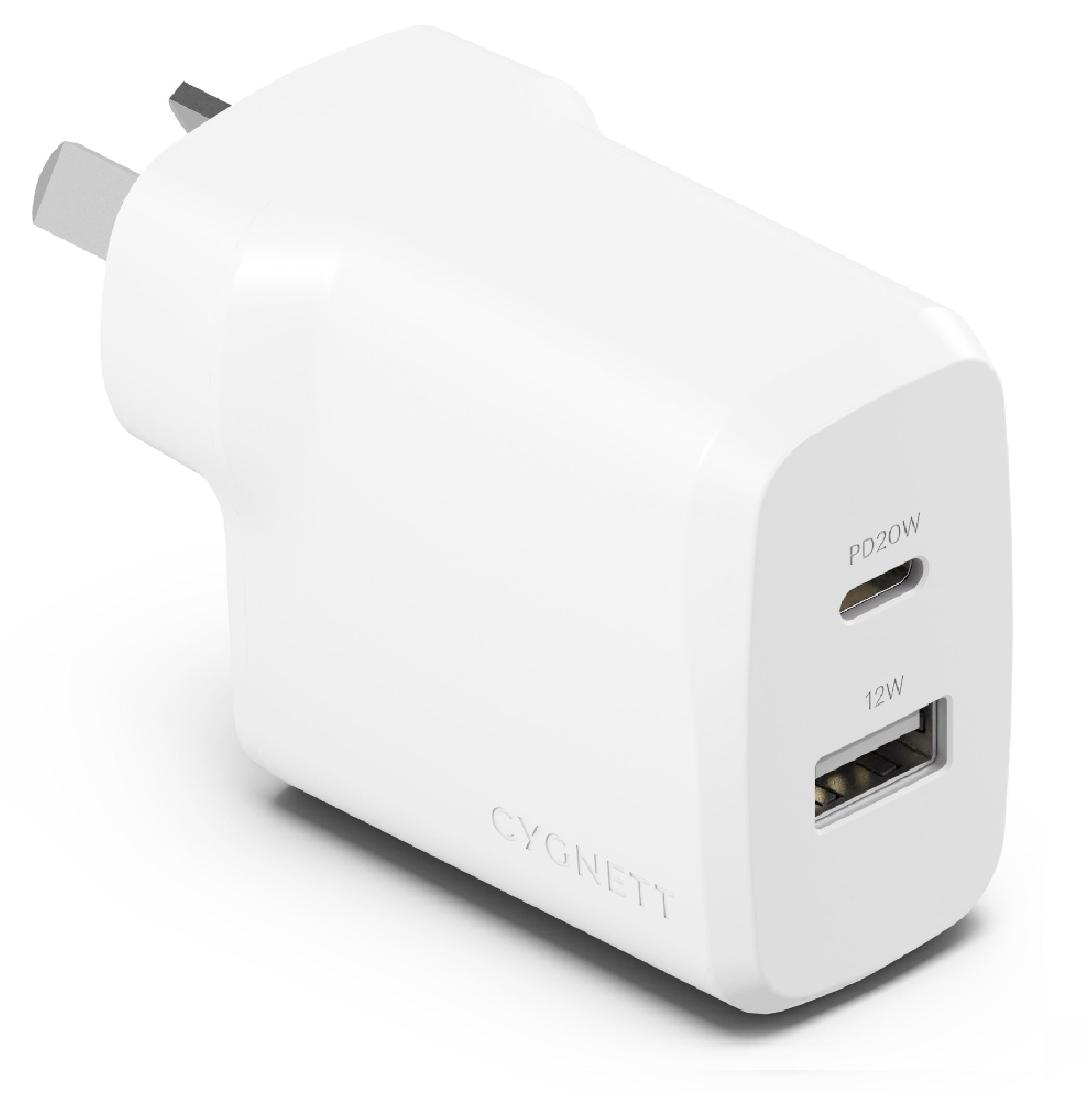 Cygnett Cygnett PowerPlus 32W Dual Port (20W USB-C + 12W USB-A) PD Fast Wall Charger-White(CY4772PDWCH),Palm-Size,Portable,Ch