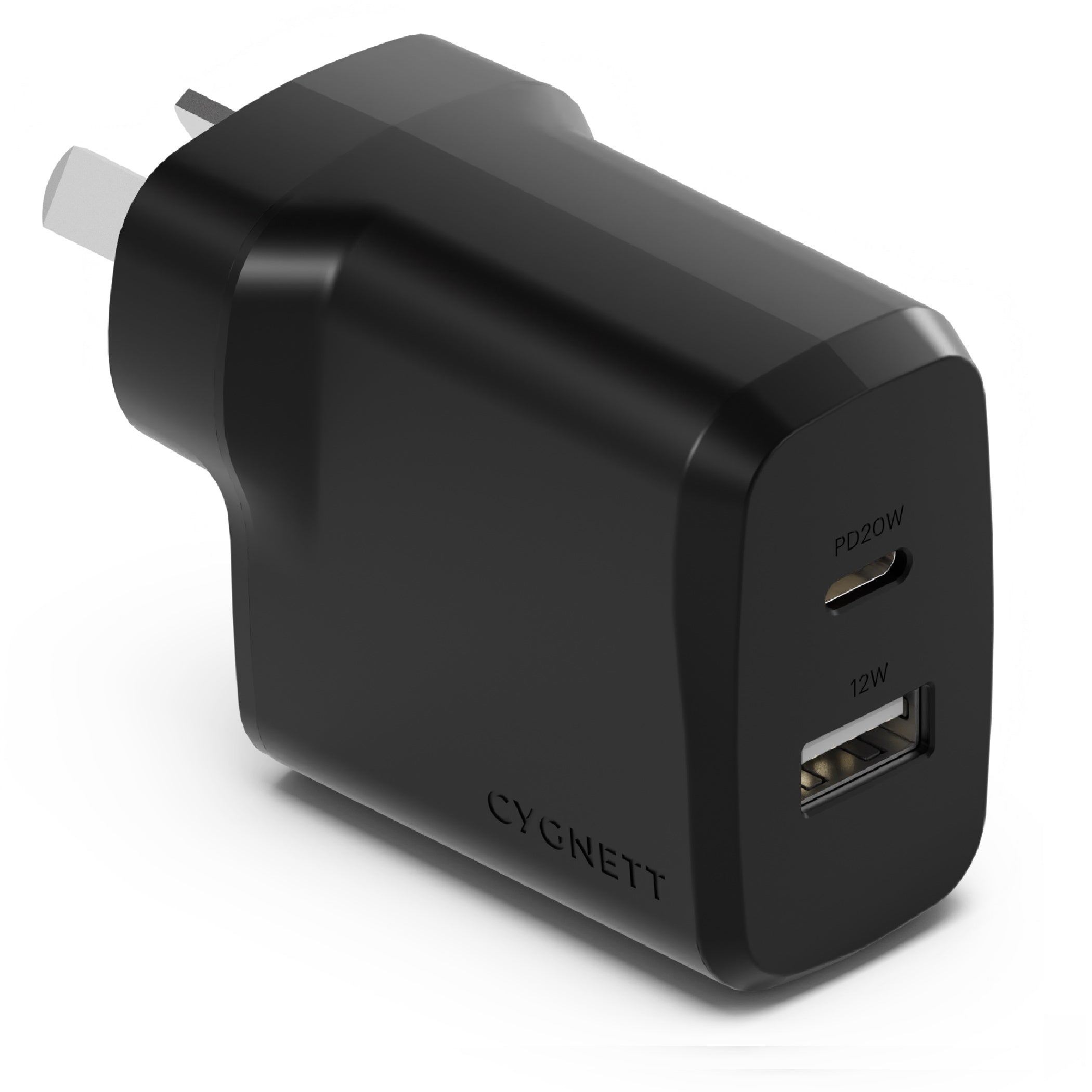 Cygnett Cygnett PowerPlus 32W Dual Port (20W USB-C + 12W USB-A) PD Fast Wall Charger-Black(CY4773PDWCH),Palm-Size,Portable,Ch