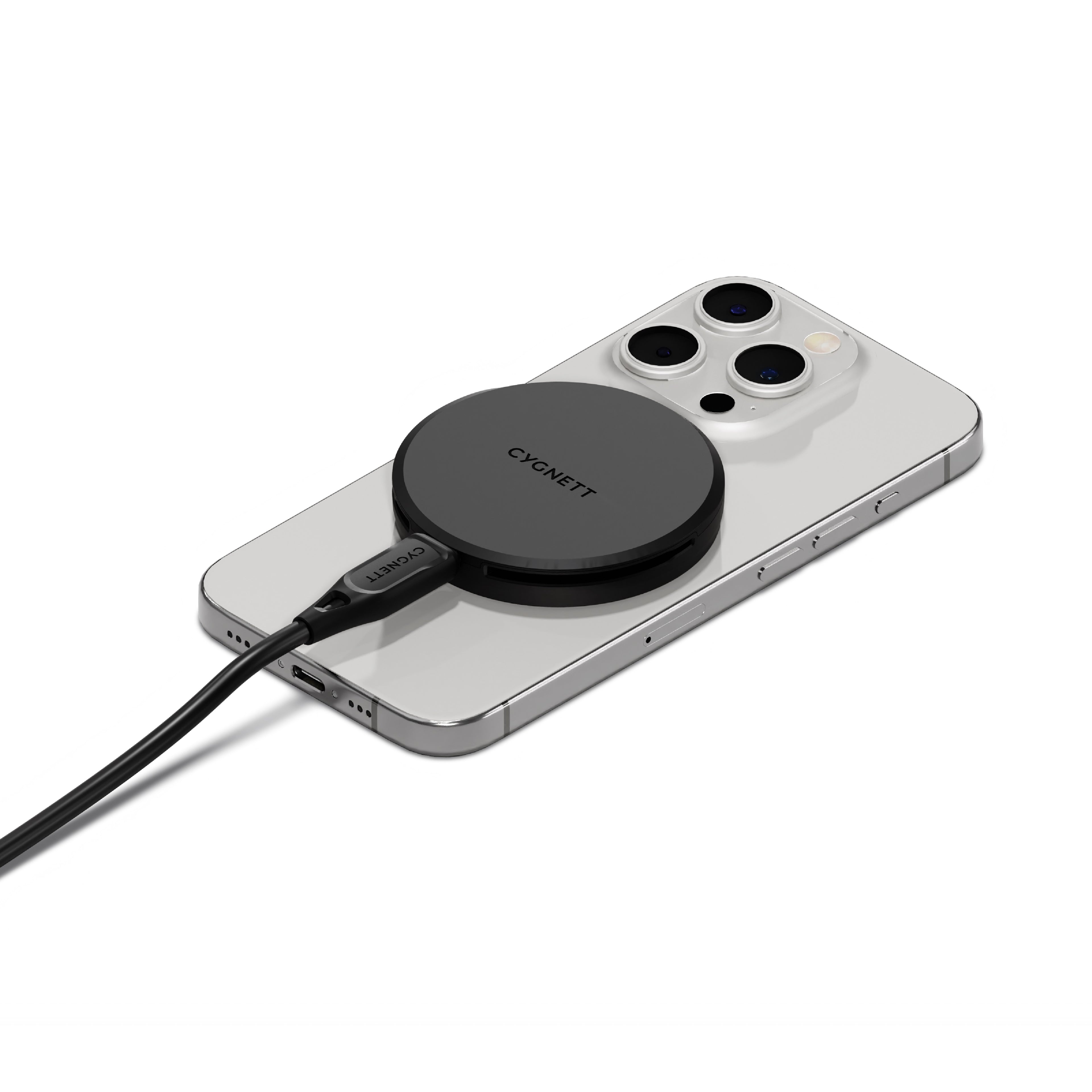 Cygnett Cygnett ChargePuck Qi2 15W Fast Wireless Charger -Black(CY5061CCRGP), Compact  Lightweight,1.2M USB-C Cable,Perfect f