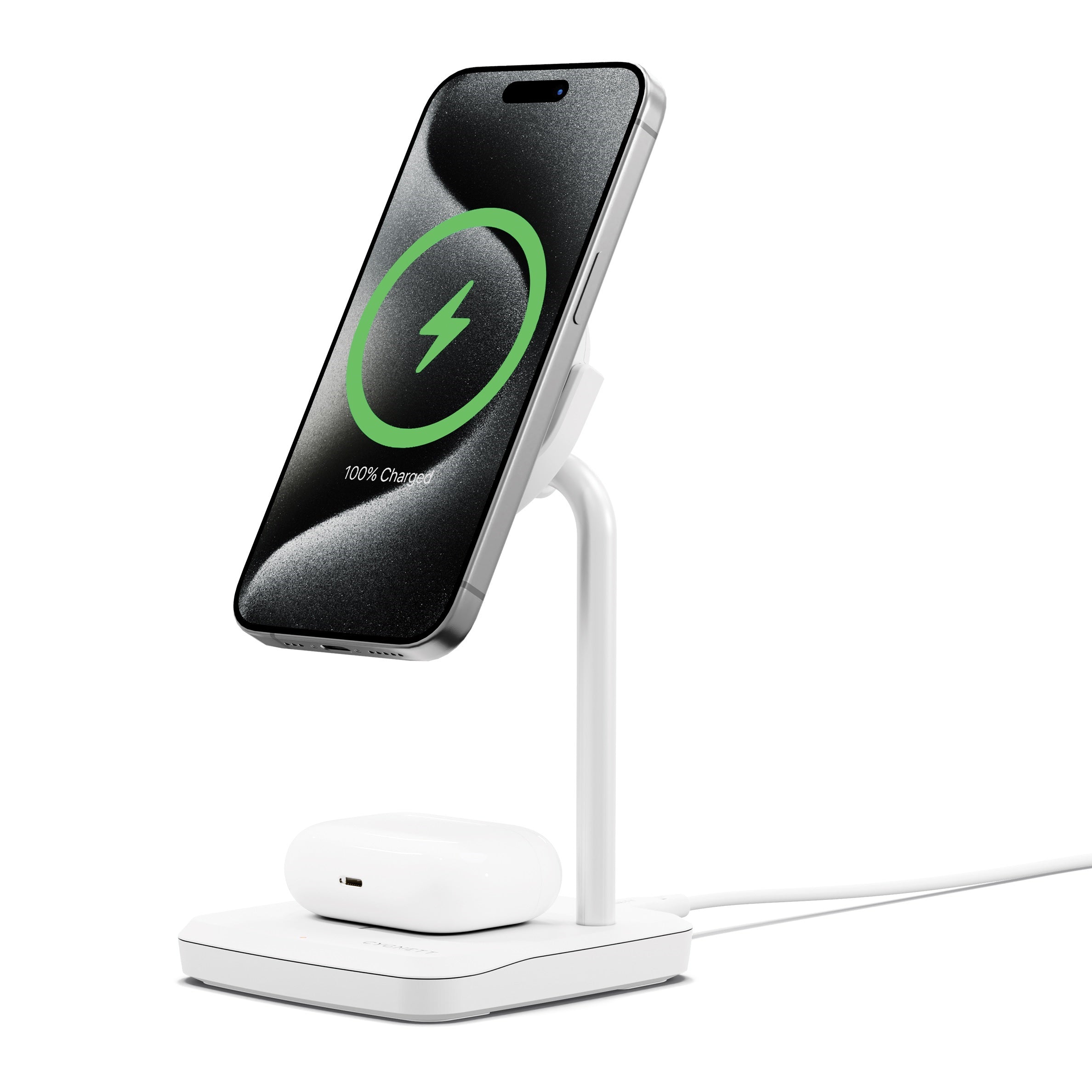 Cygnett Cygnett ChargeBase Qi2 2-in-1 Magnetic 15W Wireless Charger - White (CY5068BUNCP),1.2M USB-C Cable,25W Wall Charger,8