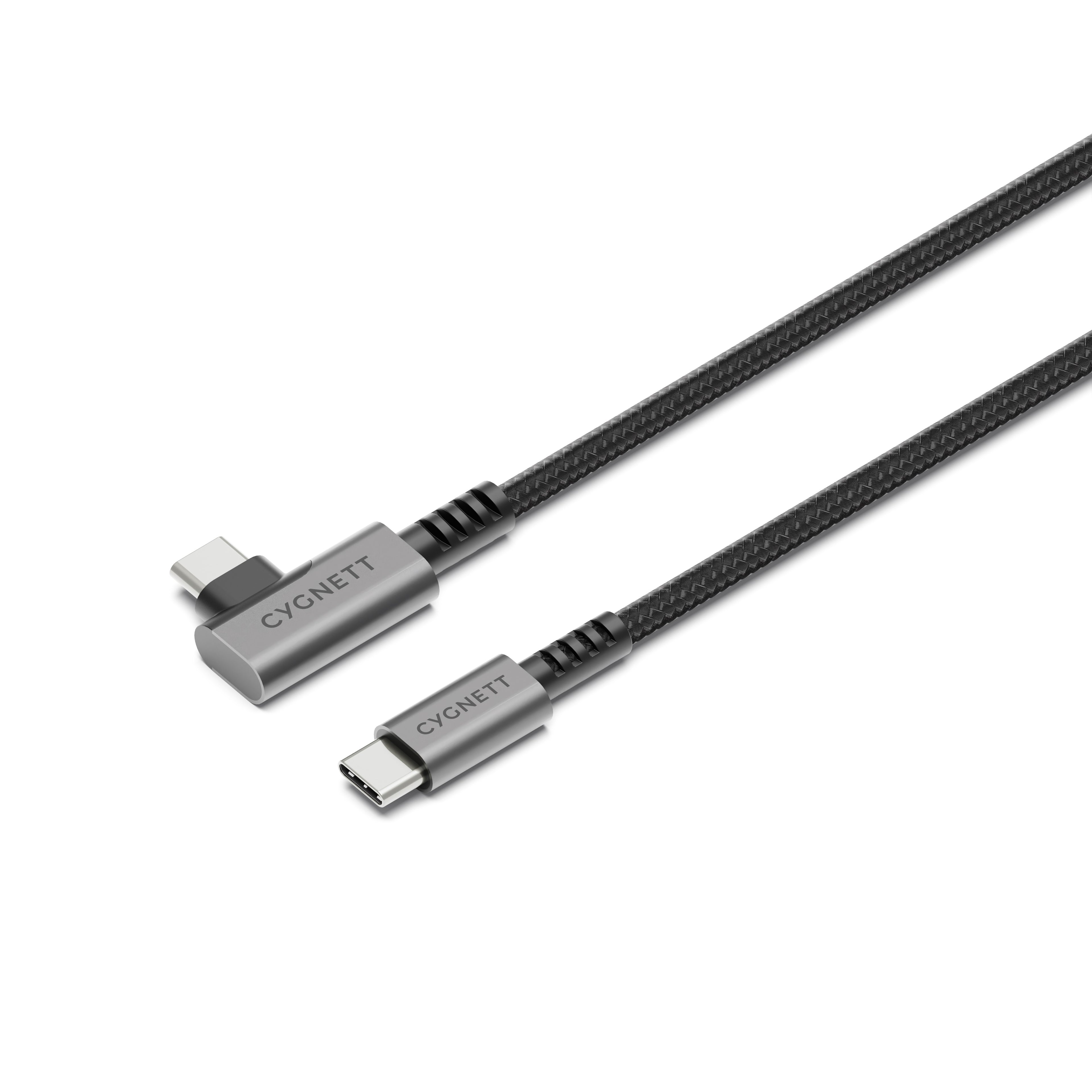 Cygnett Cygnett Unite Right-Angle USB-C to USB-C (3.1) Cable (1M) - Black (CY5104PCTYC), 240W, Double Braided, 10Gbps Transfe