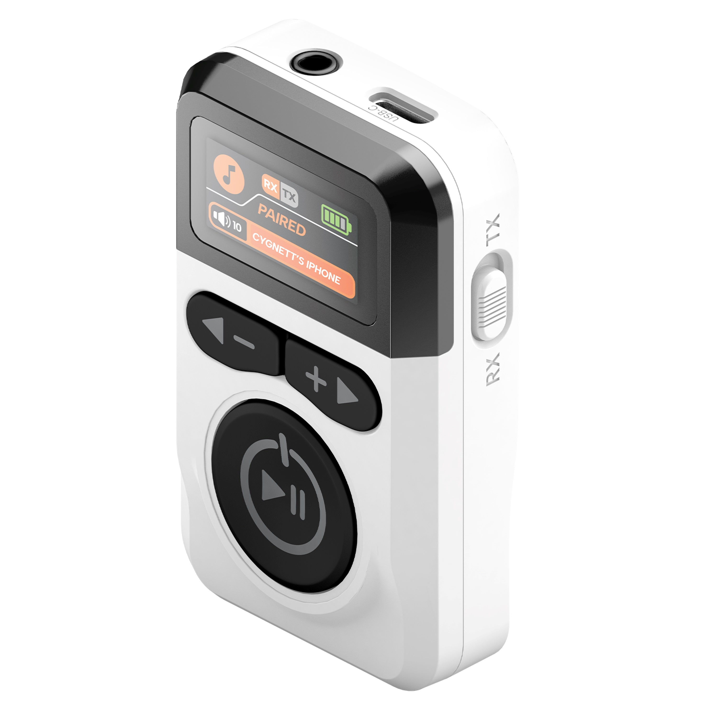 Cygnett Cygnett Voyager Wireless Elite Audio Adapter - White (CY5164VOYAA), Detailed LCD display, 28+ hours of playtime,3.5mm
