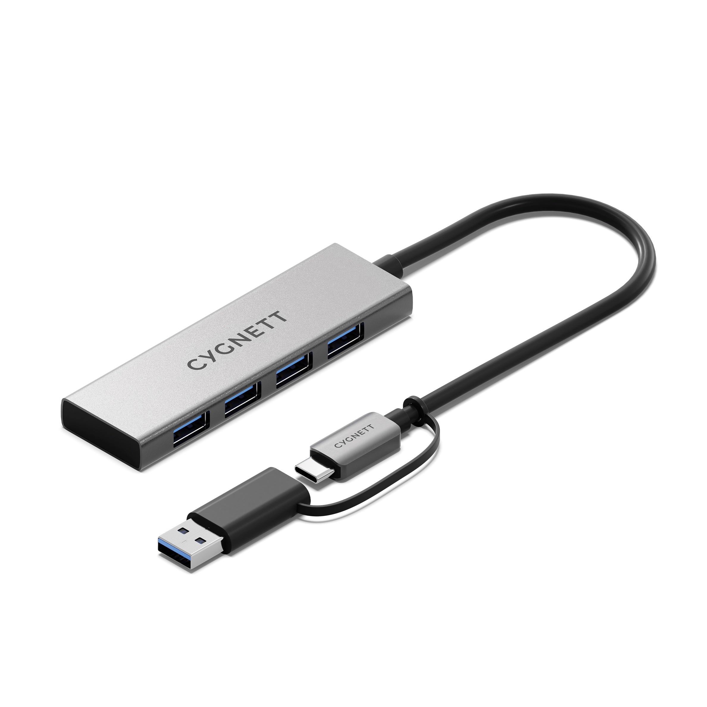 Cygnett Cygnett Unite 4-in-1 USB-C to USB-A Hub- White(CY5388CYHUB),4x USB-A,10GBps Transfer,Aluminium outershell,USB-C to US