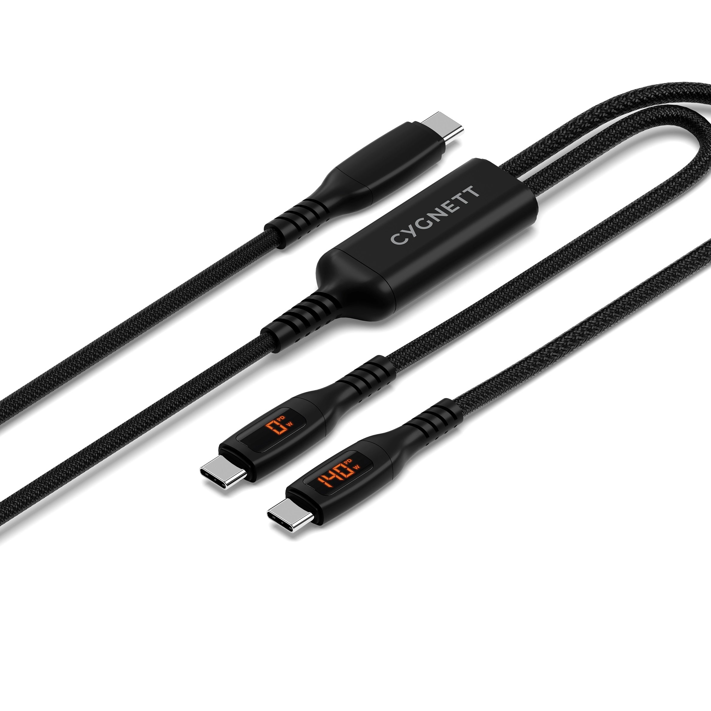 Cygnett Cygnett Unite Intelli USB-C to Dual USB-C Split LED Cable 1.5M - Black(CY5504PCCCC), 140W, 480Mbps Transfer, Fast Cha