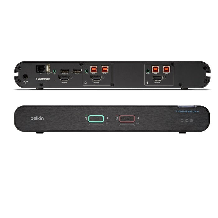 Belkin Belkin Universal 2nd Gen Secure KVM Switch w/ CAC - Black (F1DN102KVM-UN-4),12VDC 2.5A, 2 Years Warranty