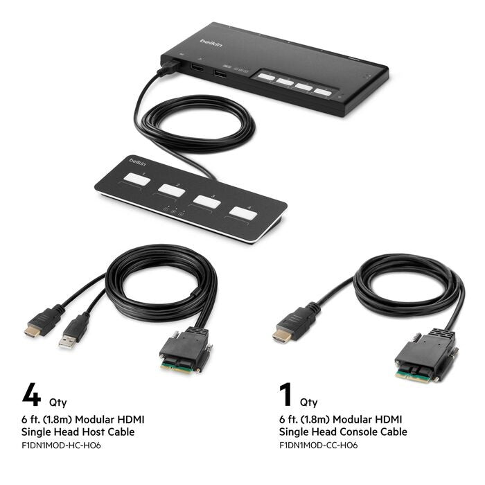 Belkin Belkin Cybersecurity and Secure KVM 4-Port Single Head HDMI Modular Secure KVM Switch PP4.0 W/ Remote-Black(F1DN104MOD