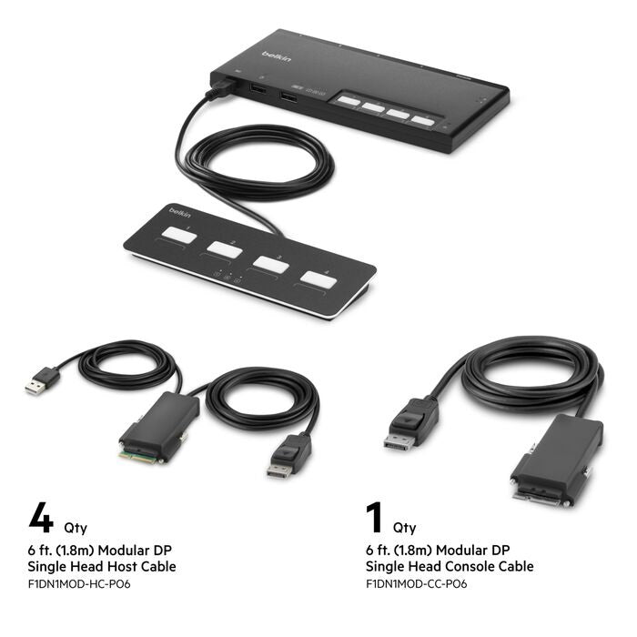 Belkin Belkin Cybersecurity and Secure KVM 4-Port Single Head DP Modular Secure KVM Switch PP4.0 W/ Remote - Black(F1DN104MOD