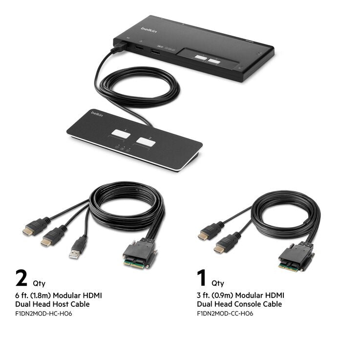 Belkin Belkin Cybersecurity and Secure KVM 2-Port Dual Head HDMI Modular Secure KVM Switch PP4.0 W/ Remote-Black(F1DN202MOD-H