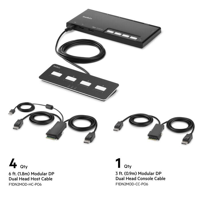 Belkin Belkin Cybersecurity and Secure KVM 4-Port Dual Head DP Modular Secure KVM Switch PP4.0 W/ Remote - Black(F1DN204MOD-P
