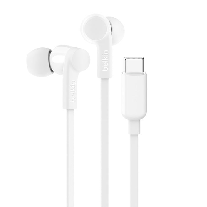 Belkin Belkin SoundForm USB-C Wired Earbuds - White (G3H0002FQWHV2), Adjustable Volume Limiter, IPX5-Rated, 10mm Drivers, Tan