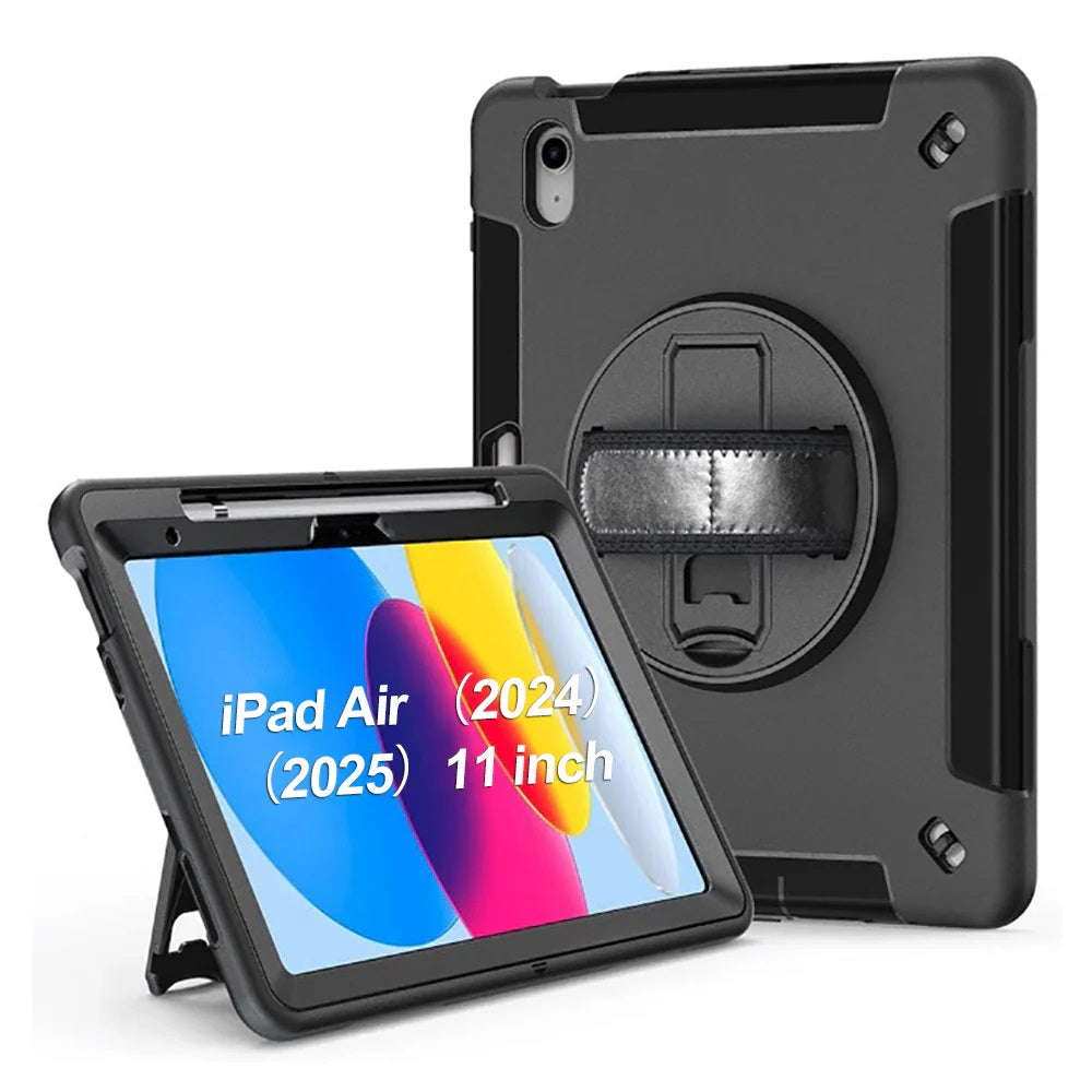 USP Rugged Apple iPad Air (11") (M3/M2) (7th/6th Gen) Case Black -Built-in-Kickstand, Hand  Shoulder Strap, DropProof, 3 Years Warranty