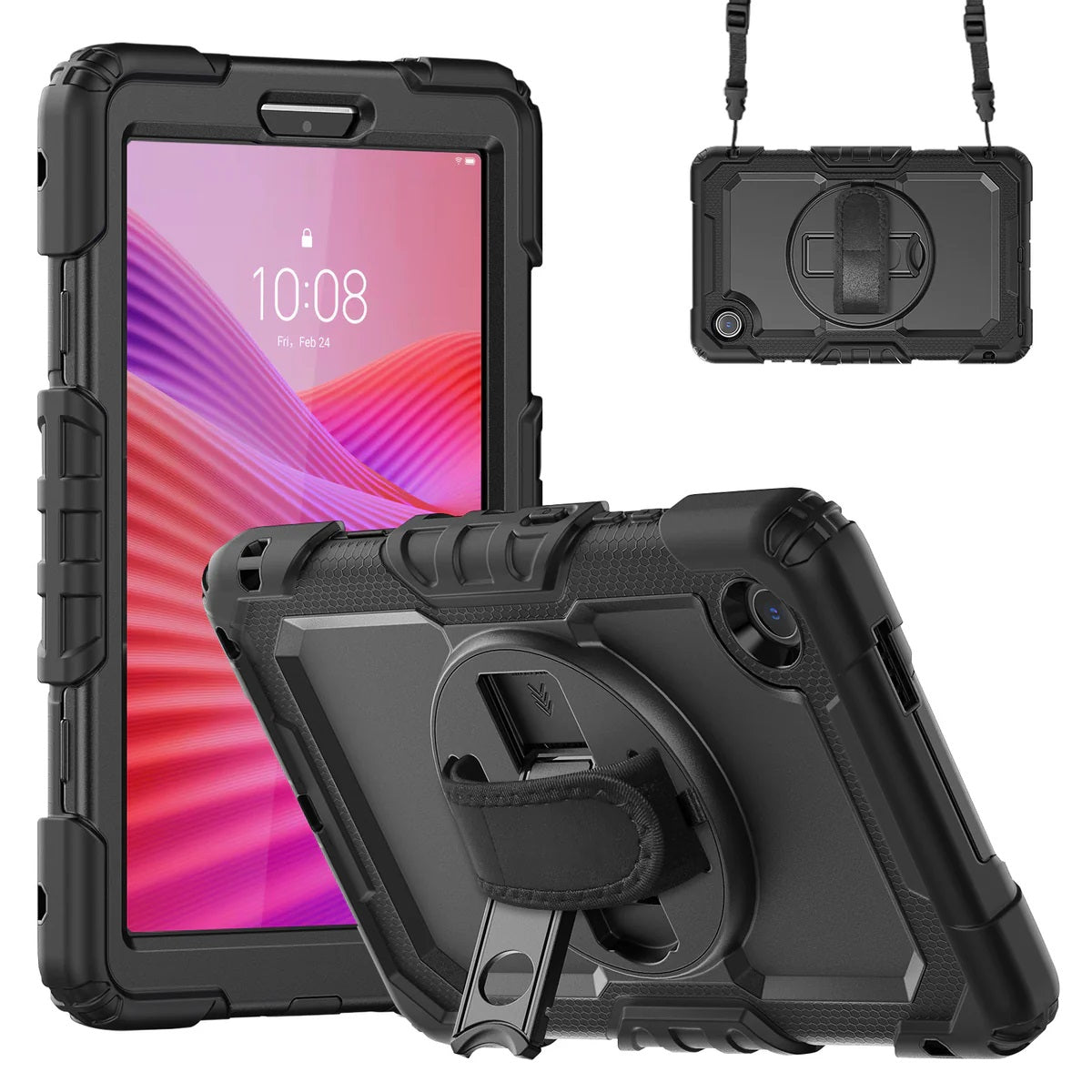 USP Rugged Lenovo Tab One (8.7*) Case Black - Heavy Duty, Built-in-Kickstand, Hand Strap  Shoulder Strap, Raised Edges, 3 Years Warranty