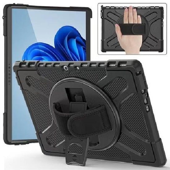 USP Rugged Microsoft Surface Pro 8 (13") Case Black - Built-in-Kickstand, Adjustable Hand Strap, Pen Holder, DropProof, 3 Years Warranty