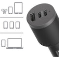 OtterBox 72W USB-C Triple Port Premium Pro Fast Car Charger - Black (78-80899),1x USB-A (12W), 2x USB-C (30W),Fast-Charging for Samsung & iPhone