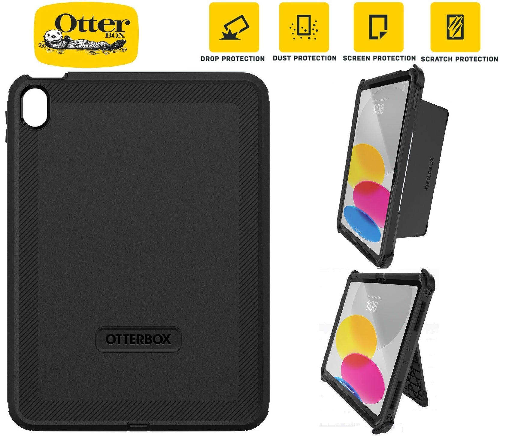 OtterBox Defender Apple iPad (11.0") 11th Gen (A16)/iPad 10th Gen (10.9") Case Black-No Retail Packaging - DROP+ 2X Military Standard,7 Years Warranty