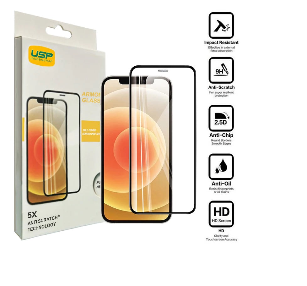 USP Apple iPhone 12 Mini (5.4') Armor Glass Full Cover Screen Protector - Impact-Resistant, Smooth Edges, 5 Years Warranty