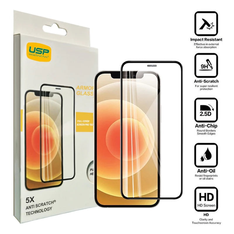 USP Apple iPhone 14 Pro Armor Glass Full Cover Screen Protector - 9H Hardness, Scratch-Resistance, Anti-fingerprint, 3 Years Warranty
