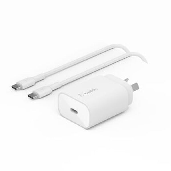 Belkin Belkin BoostCharge 25W USB-C Cubic Wall Charger + USB-C to USB-C Cable (1M) - White (WCA012au1MWH-B6), MFI-Certified, 