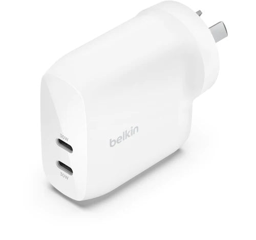 Belkin Belkin BoostCharge Pro 60W Dual USB-C PD 3.1 PPS Wall Charger - White (WCB010auWH), Compact Laptop Charger, Travel-Rea