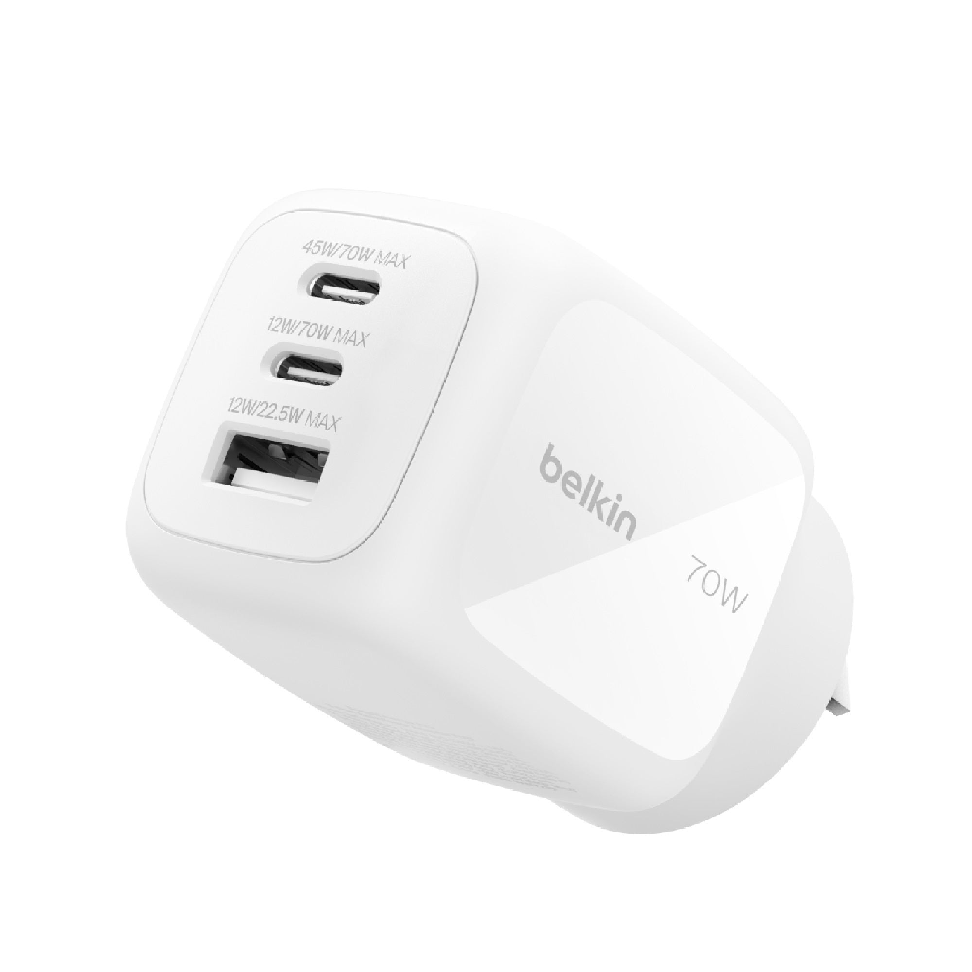 Belkin Belkin BoostCharge Pro 70W 3-Port GaN Wall Charger - White (WCH018AUWH), Compact  Powerful, Laptop Charger, Travel-Rea