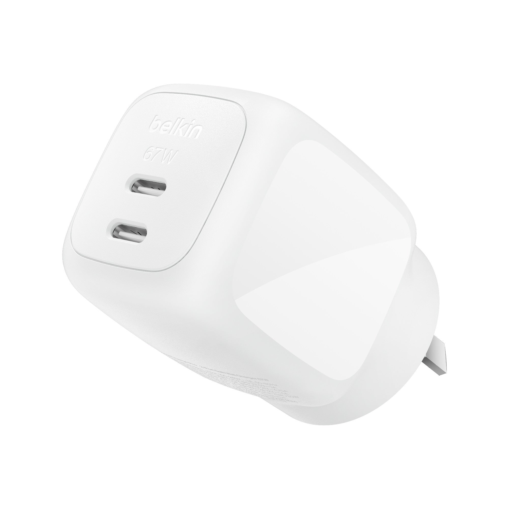 Belkin Belkin BoostCharge Pro 67W Dual USB-C GaN Wall Charger - White (WCH020AUWH), Compact Laptop Charger, Travel-Ready, CEW