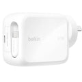 Belkin UltraCharge Retractable Dual 67W USB-C GaN Wall Charger - White(WCH022auWH),1xUSB-C,1x Retractable USB-C Cable(1M),$2,500 CEW, 2 Years Warranty