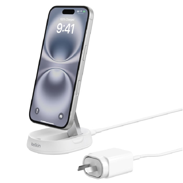 Belkin Belkin BoostCharge Pro Convertible Magnetic Wireless Charging Stand With Qi2 + USB-C Cable +20W Wall Charger - White(W