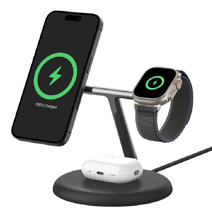 Belkin Belkin BoostCharge Pro 3-in-1 Magnetic Qi2 Wireless Charging Stand + 36W Wall Charger + USB-C Cable - Black(WIZ023AUBK