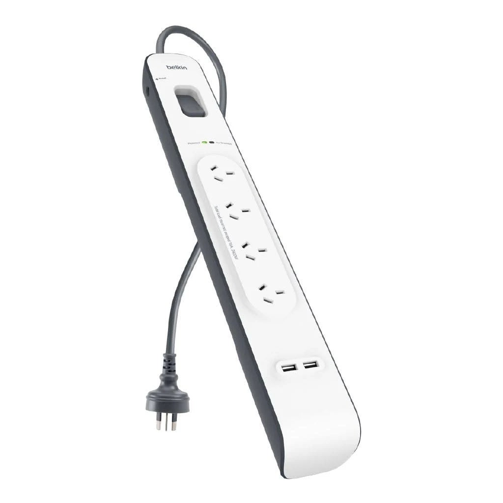 Belkin Belkin SurgePlus 4-Outlet 2-Meter Surge Protection Strip With Two (2.4) Amp USB Charging Ports - White (BSV401au2M), 2