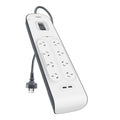 Belkin Belkin SurgePlus 8-Outlet Surge Protection Strip With Two (2.4) Amp USB Charging Ports - White (BSV804au2M), 2M Power 