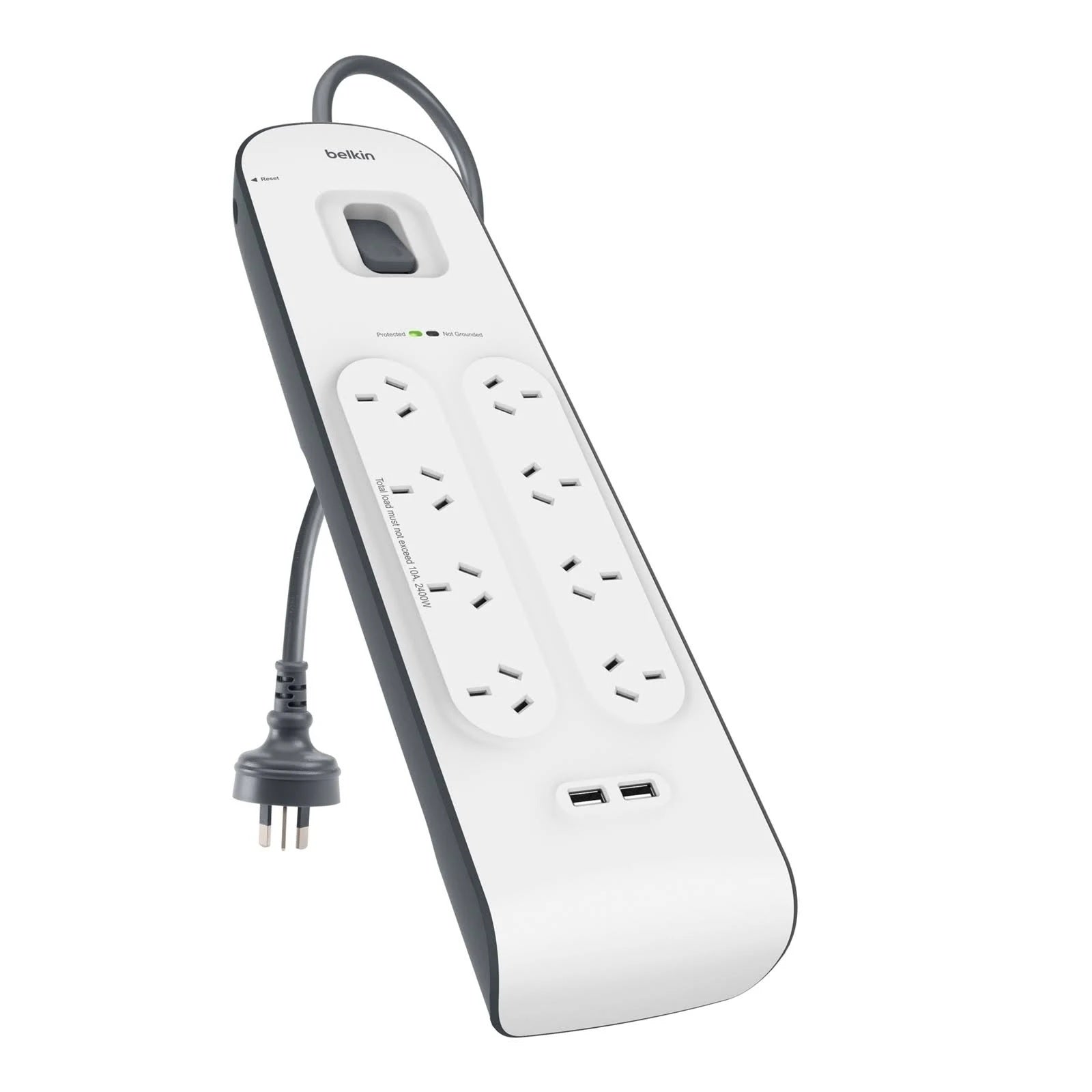 Belkin Belkin SurgePlus 8-Outlet Surge Protection Strip With Two (2.4) Amp USB Charging Ports - White (BSV804au2M), 2M Power 