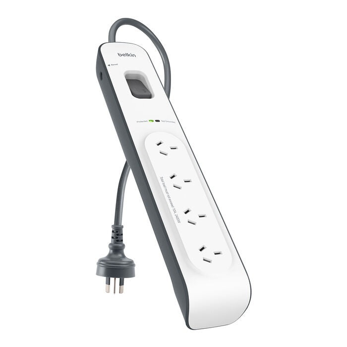 Belkin Belkin SurgeMaster 4-Outlet Surge Protection Strip - White/Grey (BSV400au2M), 2M Power Cord, 525 Joules Protection, CE
