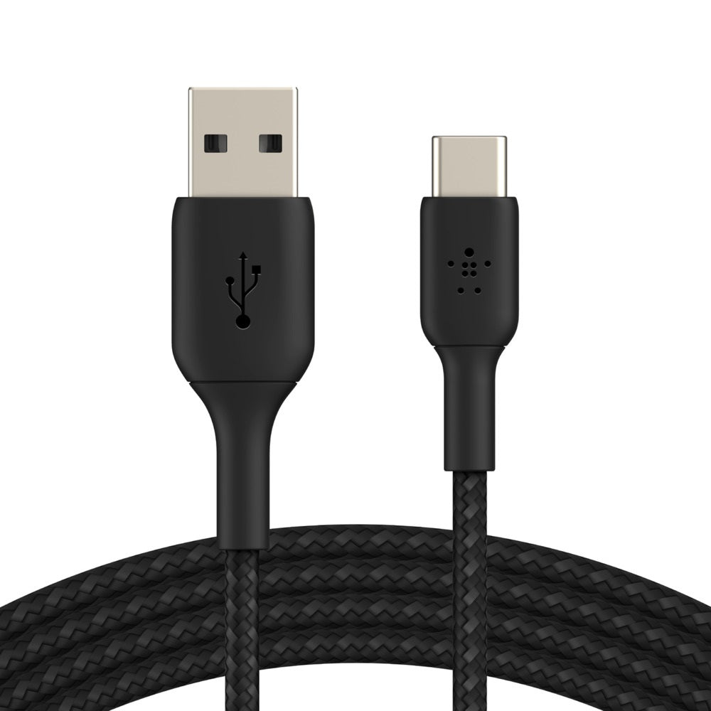 Belkin Belkin BoostCharge Braided USB-C to USB-A Cable (3M) - Black (CAB002bt3MBK), 3A/15W, 480Mbps, 30K+ Bends, Apple, USB-I
