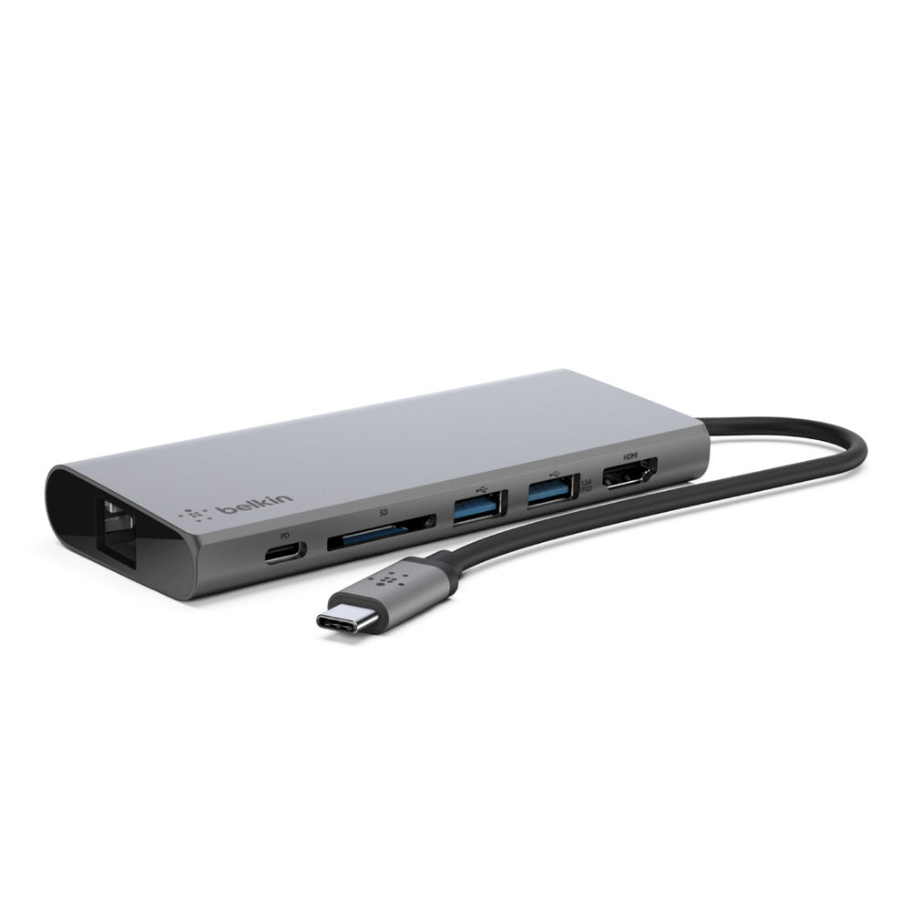 Belkin Belkin USB-C Multimedia Hub - (F4U092btSGY), Compact, 60W, 5Gbps, 1x 4K HDMI, 1x USB-C, 2x USB-A, 1x SD Card, 1x Gigab