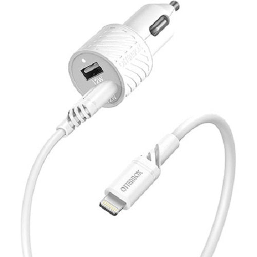 OtterBox Dual Port (24W) Car Charger with Lightning to USB-A Cable (1M) - White (78-52698), Compact design,Safe  Smart Charging, 2 Years Warranty