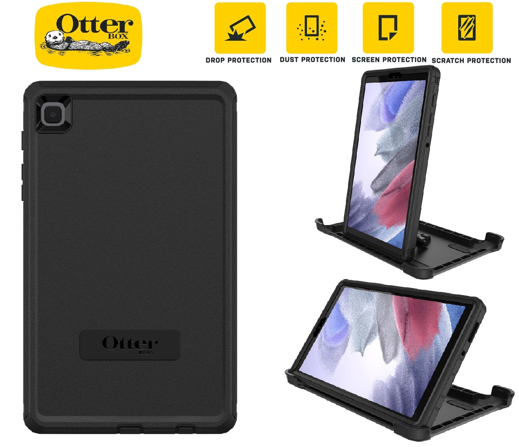 OtterBox Defender Samsung Galaxy Tab A7 Lite (8.7") Case Black - (77-83087), DROP+ 2X Military Standard, Built-in Screen Protection, 2 Years Warranty